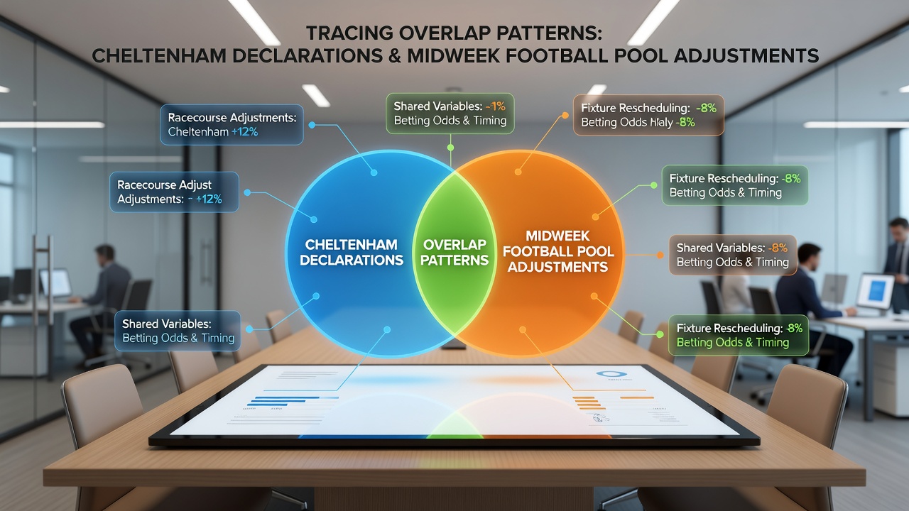 Data charts showing timing overlaps between Cheltenham declarations and football pool adjustments