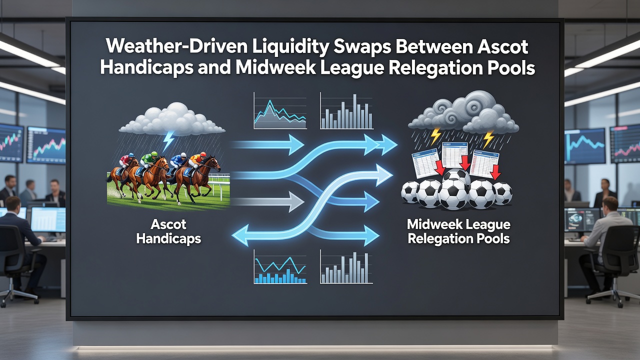 Midweek football relegation pool interfaces displaying real-time liquidity shifts linked to Ascot weather updates